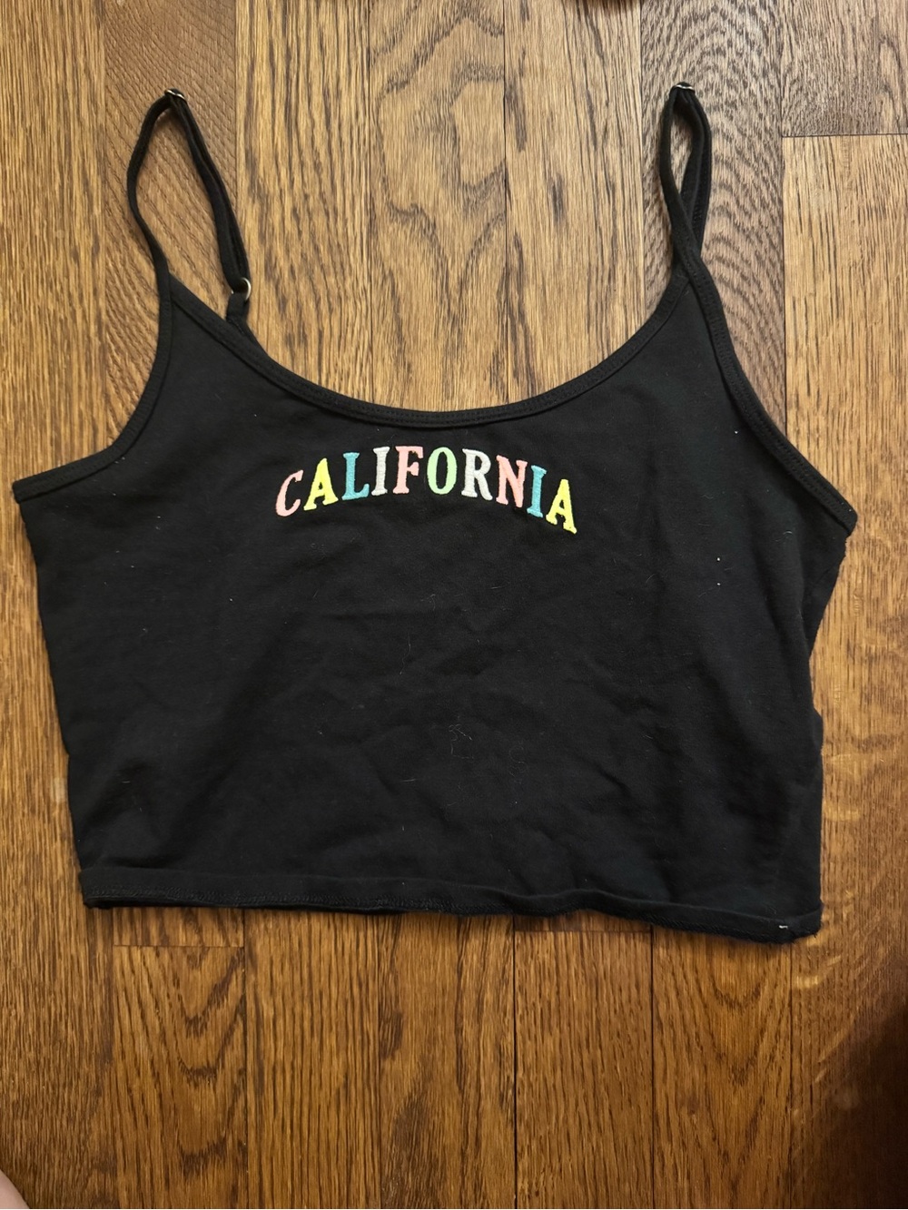 Hollister Black Crop Tank with Multicolor California Logo